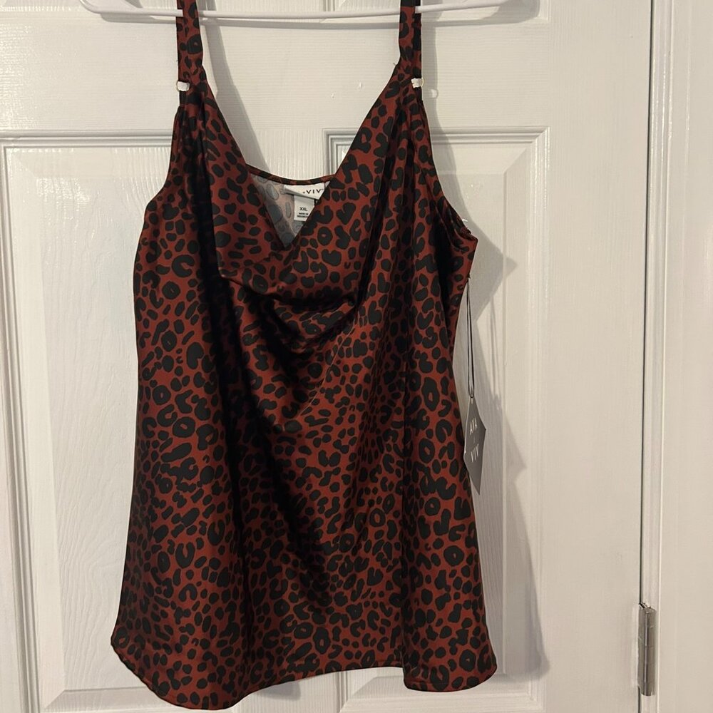 Ava & Viv Leopard Satin Cowl Neck Top - XXL - NWT